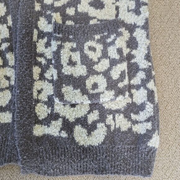 Dreamers Gray And White Open Front Floral Print Cardigan - Size Large - Picture 6 of 12